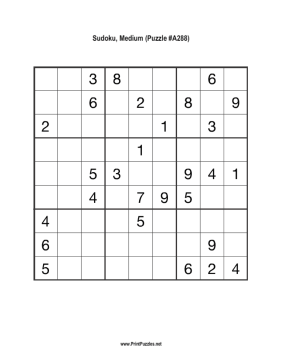 Sudoku - Medium A288 Printable Puzzle
