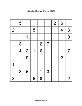 Sudoku - Medium A29 Printable Puzzle