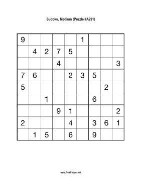 Sudoku - Medium A291 Printable Puzzle