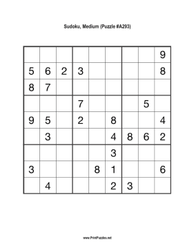 Sudoku - Medium A293 Printable Puzzle