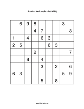 Sudoku - Medium A294 Printable Puzzle