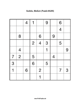 Sudoku - Medium A295 Printable Puzzle