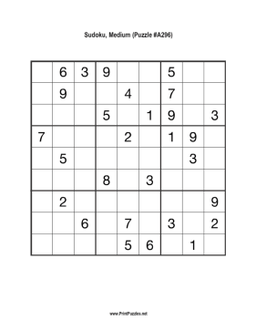 Sudoku - Medium A296 Printable Puzzle