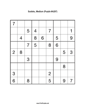Sudoku - Medium A297 Printable Puzzle