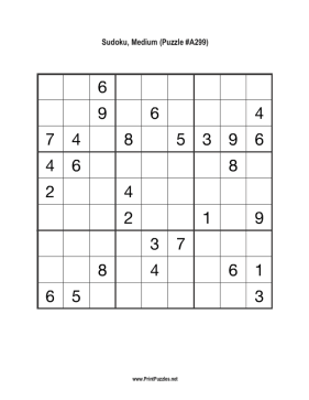 Sudoku - Medium A299 Printable Puzzle