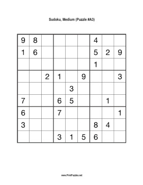 Sudoku - Medium A3 Printable Puzzle