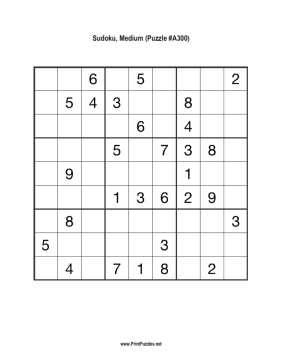 Sudoku - Medium A300 Printable Puzzle