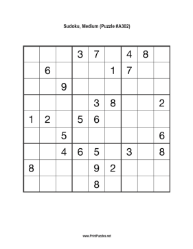 Sudoku - Medium A302 Printable Puzzle