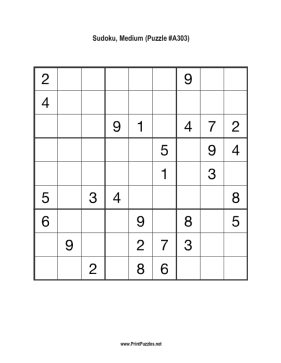 Sudoku - Medium A303 Printable Puzzle