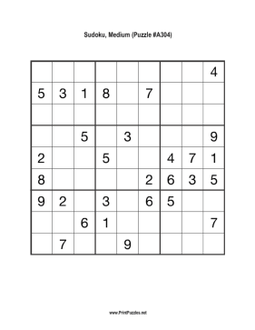 Sudoku - Medium A304 Printable Puzzle