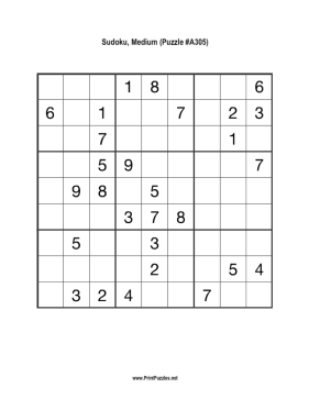 Sudoku - Medium A305 Printable Puzzle