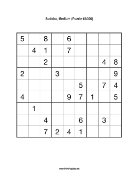 Sudoku - Medium A306 Printable Puzzle