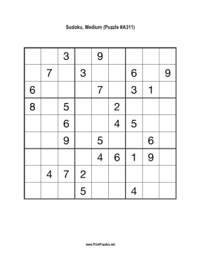 Sudoku - Medium A311 Printable Puzzle