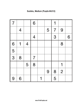 Sudoku - Medium A312 Printable Puzzle