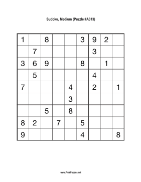 Sudoku - Medium A313 Printable Puzzle
