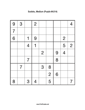 Sudoku - Medium A314 Printable Puzzle