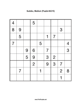 Sudoku - Medium A315 Printable Puzzle