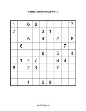 Sudoku - Medium A317 Printable Puzzle
