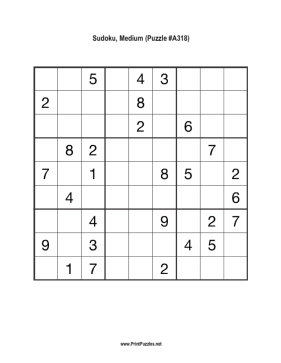 Sudoku - Medium A318 Printable Puzzle