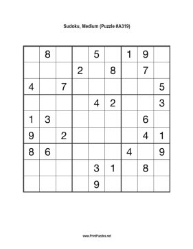Sudoku - Medium A319 Printable Puzzle