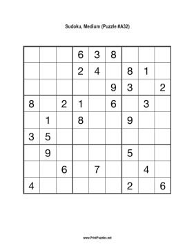 Sudoku - Medium A32 Printable Puzzle