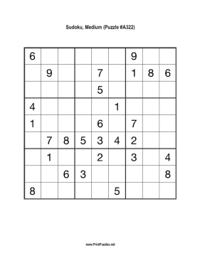 Sudoku - Medium A322 Printable Puzzle