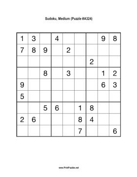 Sudoku - Medium A324 Printable Puzzle