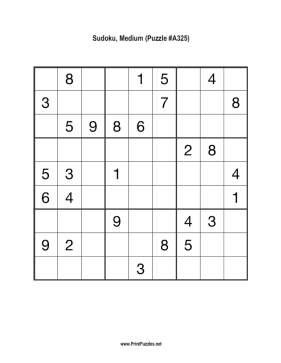 Sudoku - Medium A325 Printable Puzzle