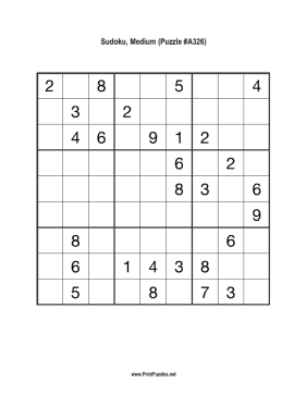 Sudoku - Medium A326 Printable Puzzle