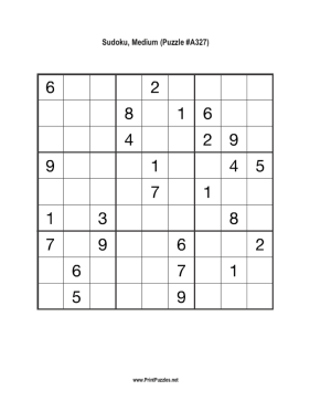 Sudoku - Medium A327 Printable Puzzle