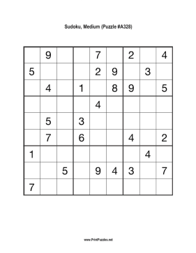 Sudoku - Medium A328 Printable Puzzle