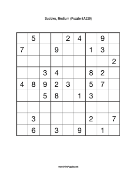 Sudoku - Medium A329 Printable Puzzle