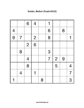 Sudoku - Medium A332 Printable Puzzle