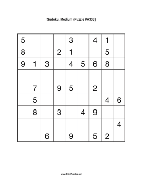 Sudoku - Medium A333 Printable Puzzle