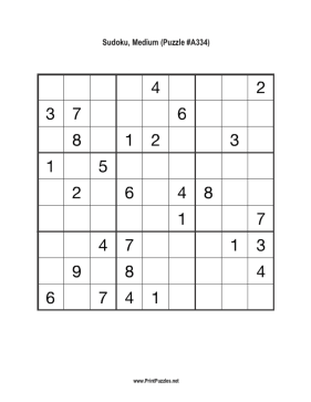 Sudoku - Medium A334 Printable Puzzle