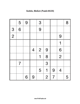 Sudoku - Medium A335 Printable Puzzle