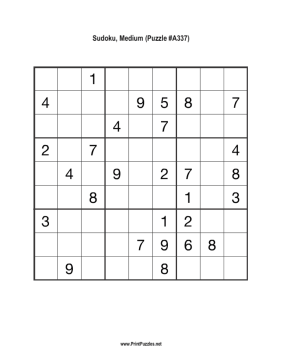Sudoku - Medium A337 Printable Puzzle
