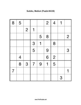 Sudoku - Medium A338 Printable Puzzle