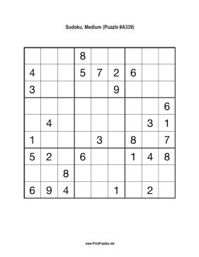 Sudoku - Medium A339 Printable Puzzle