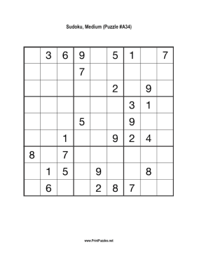 Sudoku - Medium A34 Printable Puzzle