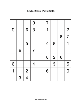 Sudoku - Medium A340 Printable Puzzle