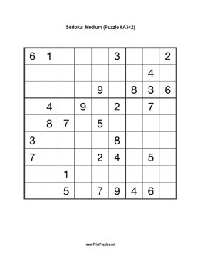 Sudoku - Medium A342 Printable Puzzle