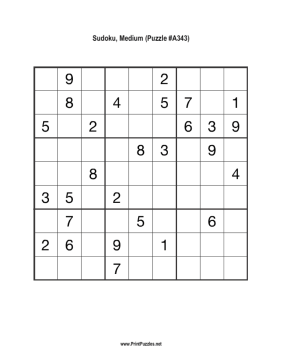 Sudoku - Medium A343 Printable Puzzle