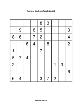 Sudoku - Medium A344 Printable Puzzle