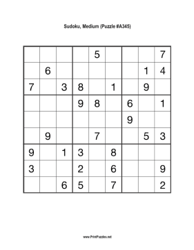 Sudoku - Medium A345 Printable Puzzle
