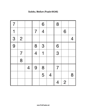 Sudoku - Medium A346 Printable Puzzle