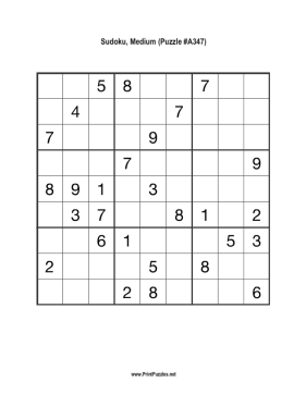 Sudoku - Medium A347 Printable Puzzle