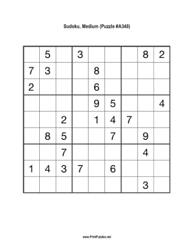 Sudoku - Medium A348 Printable Puzzle
