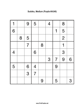 Sudoku - Medium A349 Printable Puzzle