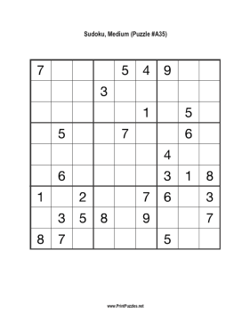 Sudoku - Medium A35 Printable Puzzle